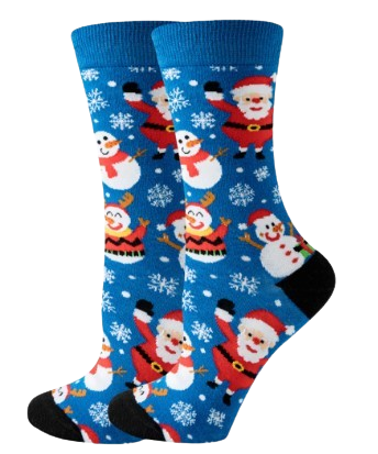 Blue Christmas themed socks on sock mannequin