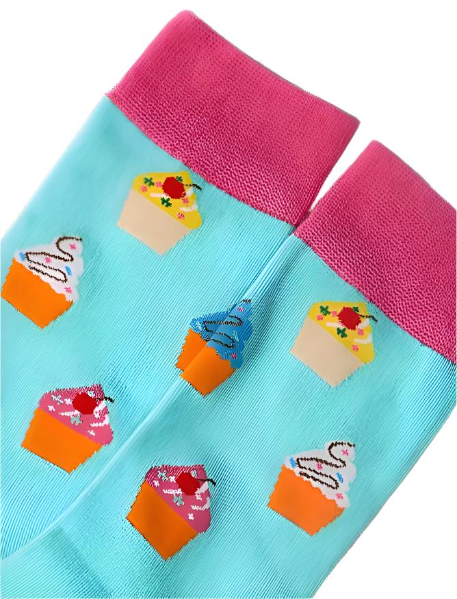 Fun crew-length socks with cupcake design, perfect for gifts