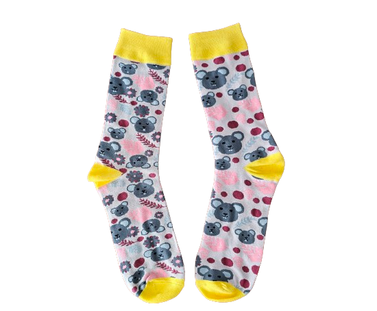 Koala socks with bright yellow trim