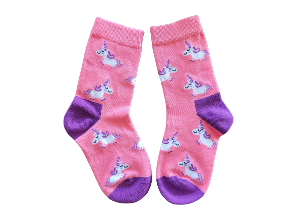Unicorn Socks for kids aged 5–8, shoe size 9–12 laid flat