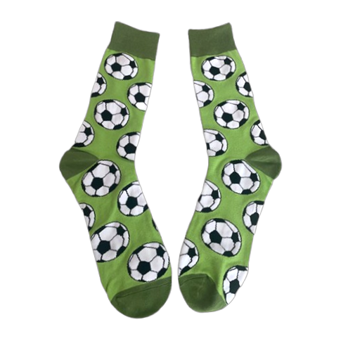 Green socks with soccer ball print – unisex size large