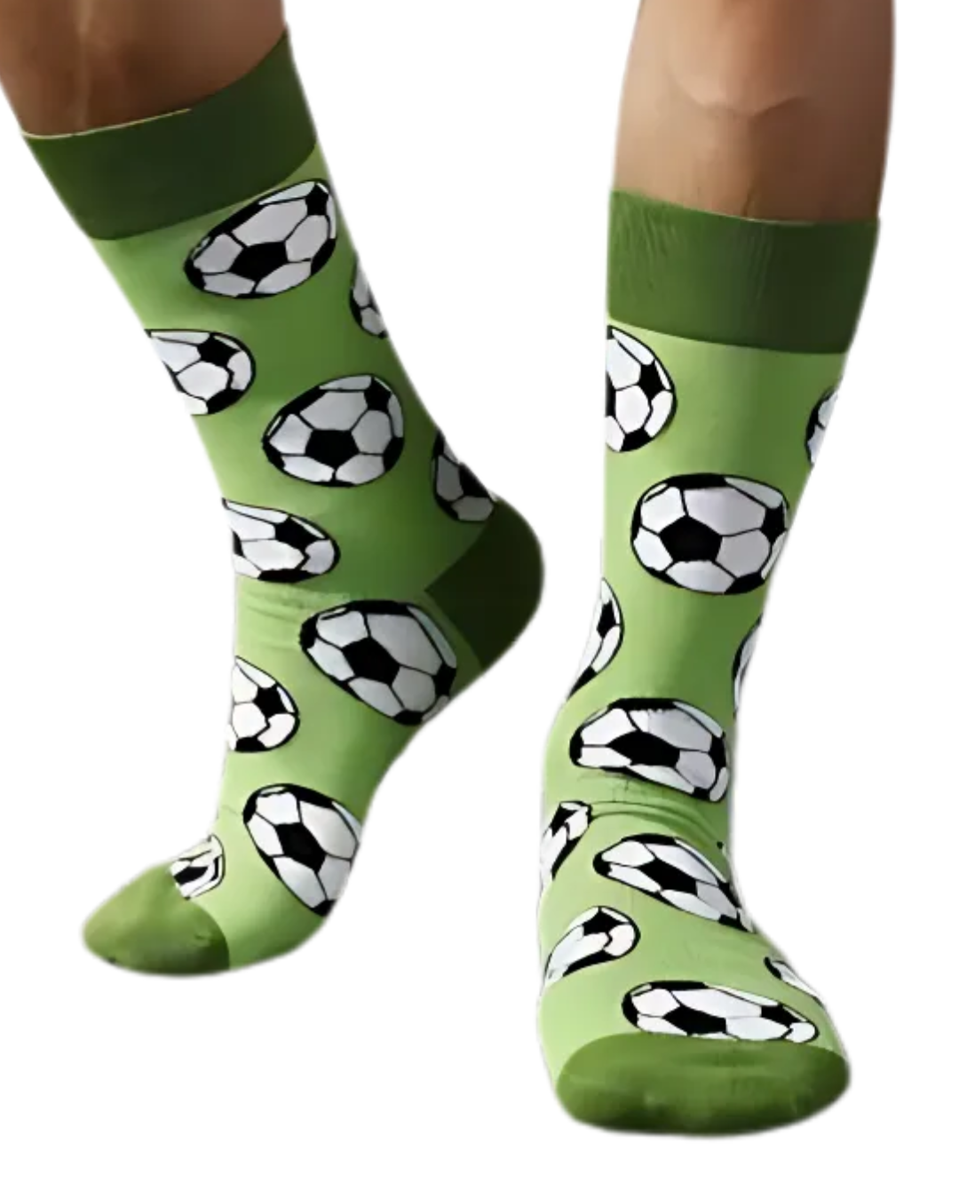 Fun soccer socks for players, coaches, or fundraising worn by model