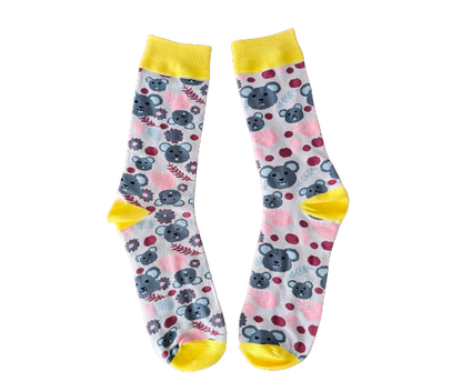 Koala socks with bright yellow trim