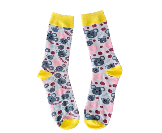 Koala socks with bright yellow trim