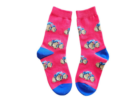 Red kids socks with monster truck print – size small laid flat