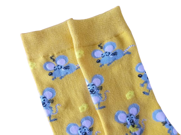 Fun mouse-themed crew socks, unisex fit