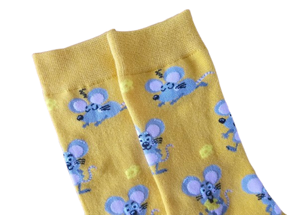Fun mouse-themed crew socks, unisex fit