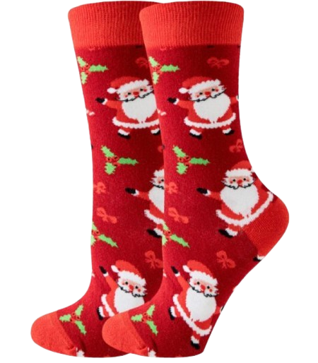 Red Santa Crew Socks on Mannequin