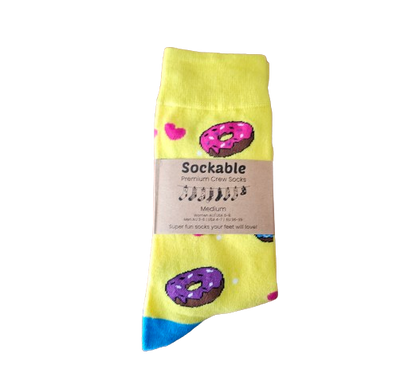 Fun donut socks packaged ready for your next school fundraiser