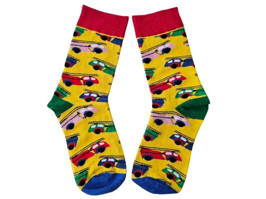Fire truck socks for children aged 6–9, fits shoe size 13–3 laid flat